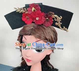 Traditional Chinese Qing Dynasty Princess Red Flowers Hair Accessories Handmade Ancient Hair Clasp for Women