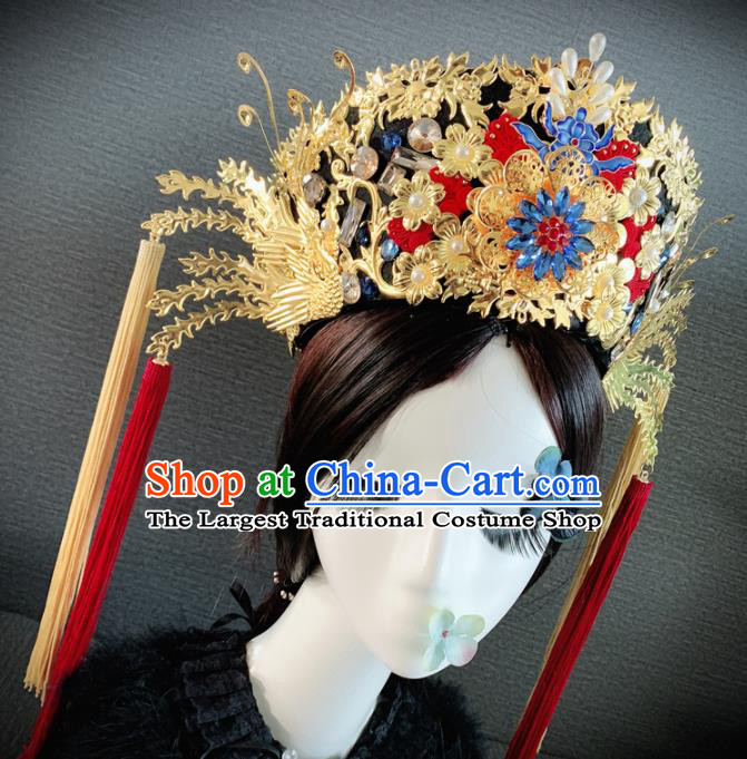 Traditional Chinese Ancient Palace Queen Cloisonne Phoenix Coronet Headwear Qing Dynasty Manchu Hair Accessories for Women