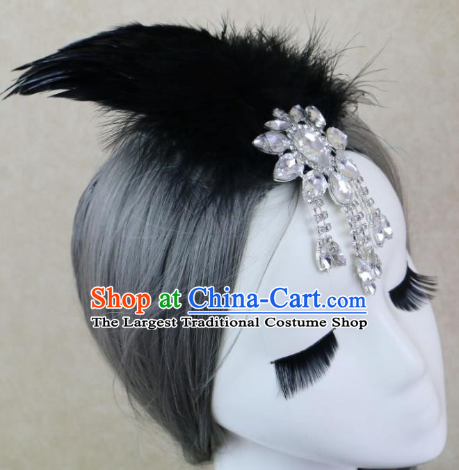 Top Grade Stage Performance Black Feather Hair Accessories Gothic Halloween Hair Stick Headwear for Women