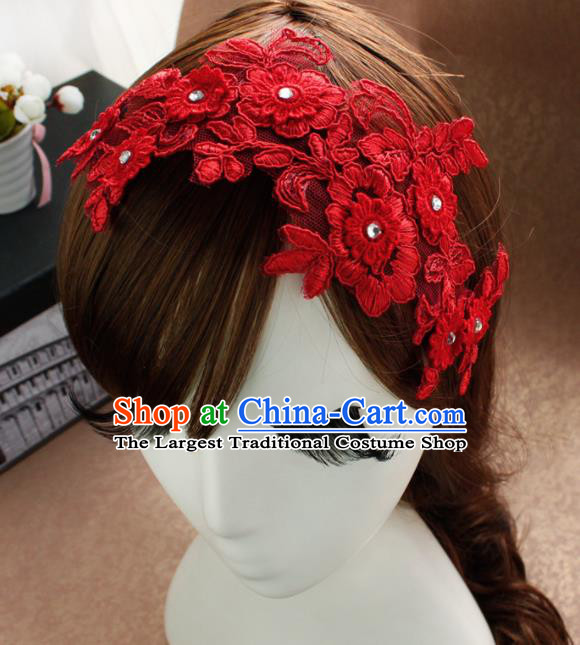 Top Grade Princess Red Lace Hair Accessories Bride Hair Stick Headwear for Women