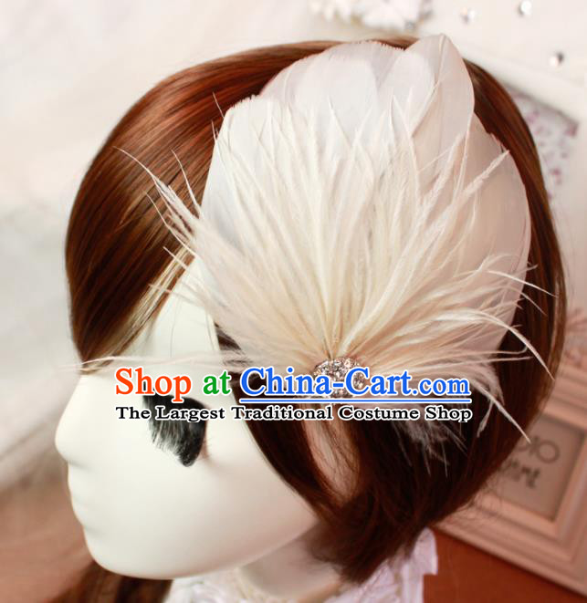 Top Grade Bride White Feather Hair Stick Headwear Princess Hair Accessories for Women