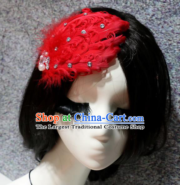 Top Grade Bride Red Feather Hair Claw Headwear Brazilian Carnival Hair Accessories for Women