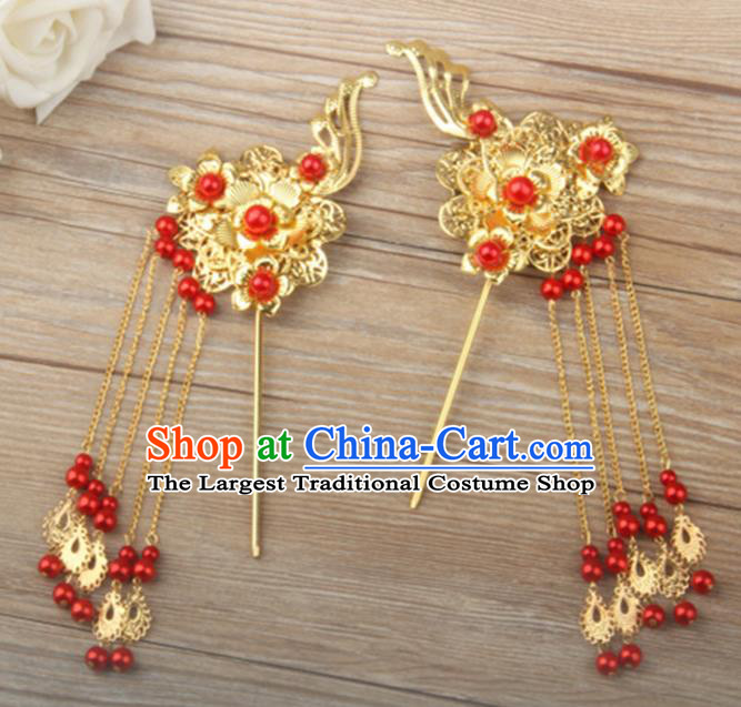 Chinese Ancient Bride Tassel Hairpins Traditional Hanfu Step Shake Hair Accessories for Women