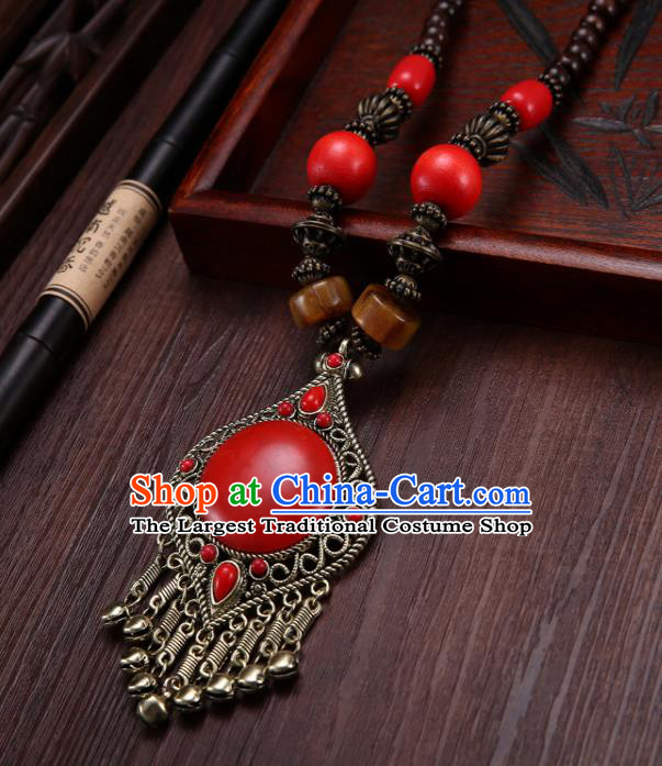 Handmade Chinese Tibetan Ethnic Red Necklace Traditional Zang Nationality Necklet Accessories for Women