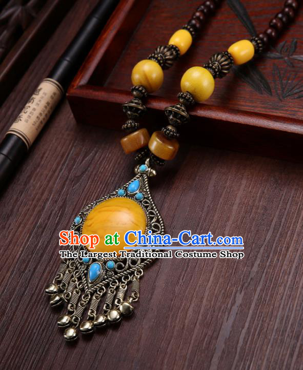 Handmade Chinese Tibetan Ethnic Yellow Necklace Traditional Zang Nationality Necklet Accessories for Women