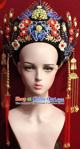 Chinese Ancient Empress Headwear Cloisonne Butterfly Hat Traditional Qing Dynasty Queen Hair Accessories for Women