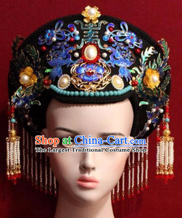 Chinese Ancient Manchu Empress Headwear Cloisonne Lotus Hat Traditional Qing Dynasty Queen Hair Accessories for Women