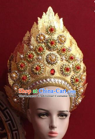 Handmade Thailand Traditional Hair Accessories Ancient Queen Red Crystal Royal Crown for Women