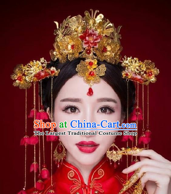 Chinese Ancient Bride Hairpins Traditional Palace Wedding Hair Accessories Complete Set for Women