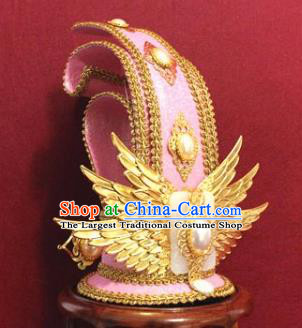 Handmade Chinese Han Dynasty Prince Pink Hairdo Crown Traditional Ancient Swordsman Hair Accessories for Men