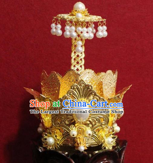 Handmade Chinese Taoism Golden Hairdo Crown Traditional Ancient Taoist Swordsman Hair Accessories for Men