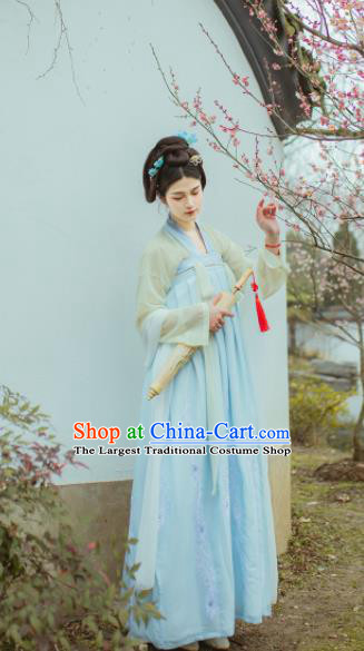 Chinese Traditional Tang Dynasty Embroidered Hanfu Dress Ancient Court Maid Costume for Women