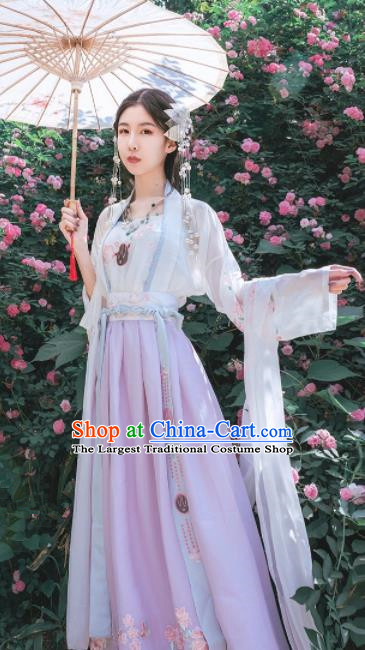 Chinese Traditional Tang Dynasty Court Maid Embroidered Hanfu Dress Ancient Peri Costume for Women