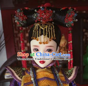 Chinese Ancient Court Lady Tassel Headwear Traditional Qing Dynasty Palace Manchu Hair Accessories for Women