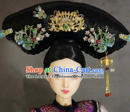 Chinese Ancient Palace Manchu Imperial Consort Cloisonne Phoenix Headwear Traditional Qing Dynasty Queen Hair Accessories for Women