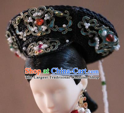 Chinese Ancient Palace Empress Agate Hat Headwear Traditional Qing Dynasty Manchu Queen Hair Accessories for Women