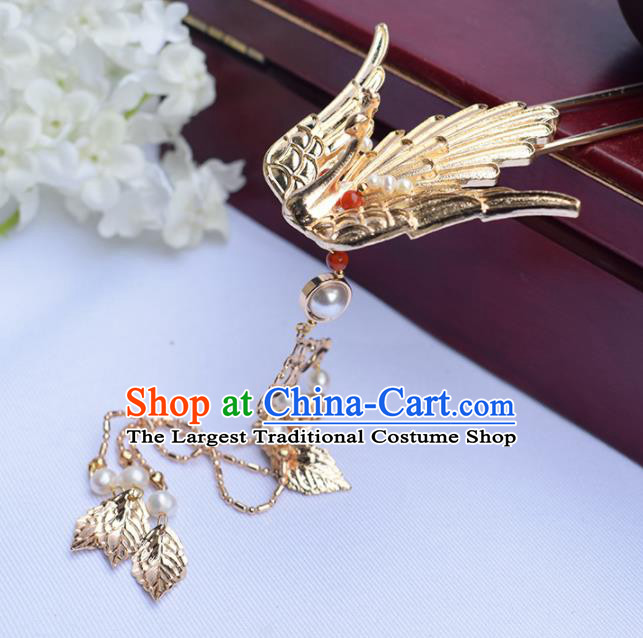 Chinese Ancient Princess Golden Crane Tassel Hairpins Traditional Hanfu Hair Accessories for Women