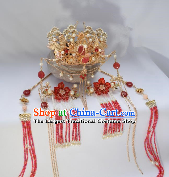 Chinese Ancient Princess Palace Pine Hair Crown Hairpins Traditional Handmade Hanfu Hair Accessories Complete Set for Women