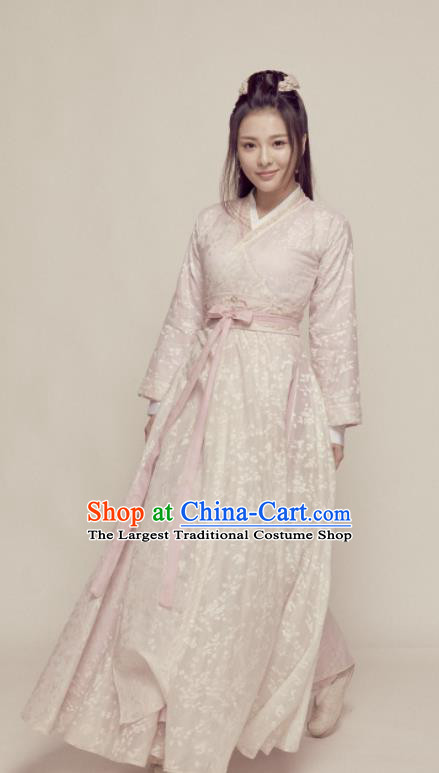 Chinese Northern and Southern Dynasties Swordswoman Pink Hanfu Dress Ancient Nobility Lady Embroidered Historical Costume for Women