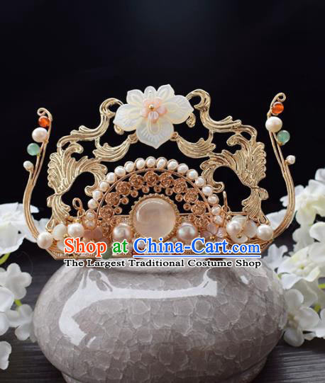 Chinese Ancient Princess Palace Shell Lotus Hair Crown Hairpins Traditional Handmade Hanfu Hair Accessories for Women