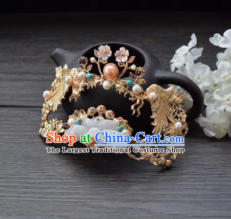 Chinese Ancient Princess Palace Jade Hair Crown Hairpins Traditional Handmade Hanfu Hair Accessories for Women