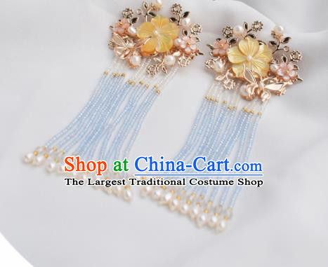 Chinese Ancient Princess Palace Yellow Shell Hair Claws Hairpins Traditional Handmade Hanfu Hair Accessories for Women