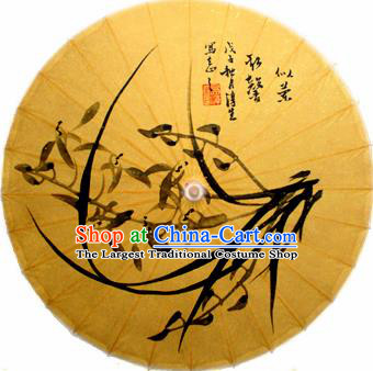 Handmade Chinese Traditional Ink Painting Orchid Umbrellas Ancient Oiled Paper Umbrella