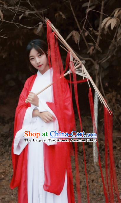 Handmade Chinese Traditional Red Ribbon Tassel Umbrellas Ancient Princess Umbrella