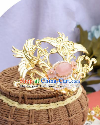 Chinese Ancient Princess Golden Crane Hair Crown Palace Hairpins Traditional Handmade Hanfu Hair Accessories for Women