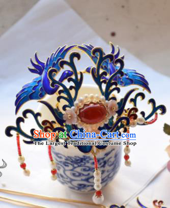 Chinese Ancient Princess Cloisonne Phoenix Coronet Hairpins Traditional Handmade Hanfu Hair Accessories for Women