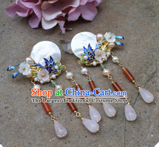 Chinese Ancient Palace Shell Cloisonne Hair Claws Princess Hairpins Traditional Handmade Hanfu Hair Accessories for Women