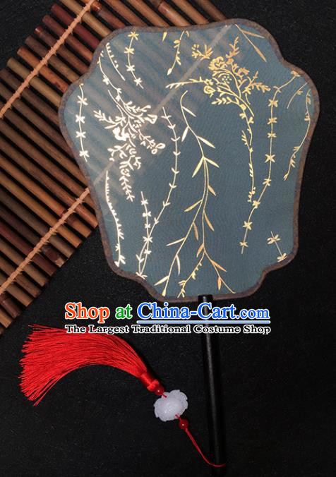 Chinese Handmade Classical Palace Fans Traditional Gilding Willow Grey Silk Fan for Women