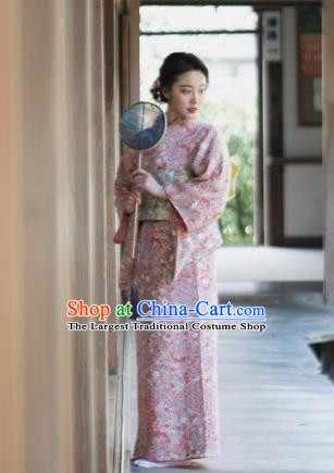 Japanese Handmade Kimono Japan Traditional Yukata Pink Dress for Women