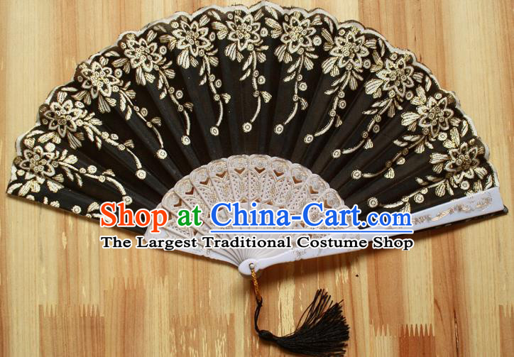 Chinese Handmade Classical Black Folding Fans Folk Dance Accordion Fan for Women