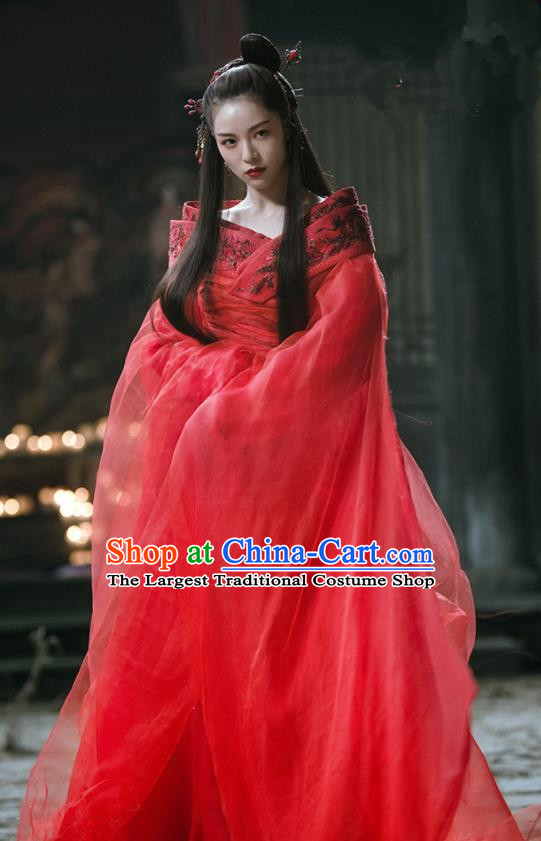 The Knight of Shadows Chinese Ming Dynasty Princess Wedding Red Hanfu Dress and Headpiece for Women