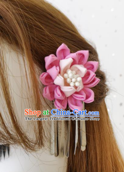 Japanese Handmade Kimono Hair Accessories Japan Traditional Yukata Pink Silk Flowers Hairpins for Women