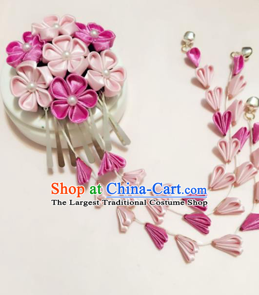 Japan Traditional Geisha Sakura Tassel Hairpins Japanese Handmade Kimono Hair Accessories for Women