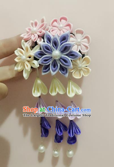 Japanese Traditional Geisha Pink Sakura Tassel Hairpins Japan Handmade Kimono Hair Accessories for Women