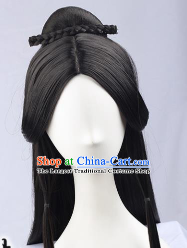 Handmade Chinese Traditional Hanfu Black Wigs Sheath Ancient Imperial Consort Chignon for Women