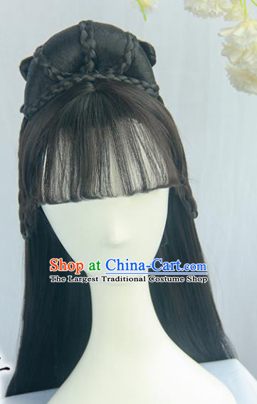 Handmade Chinese Ancient Ming Dynasty Princess Headpiece Chignon Traditional Hanfu Wigs Sheath for Women