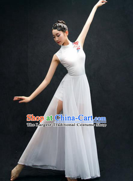 Chinese Classical Dance Fan Dance Costume Traditional Umbrella Dance White Dress for Women