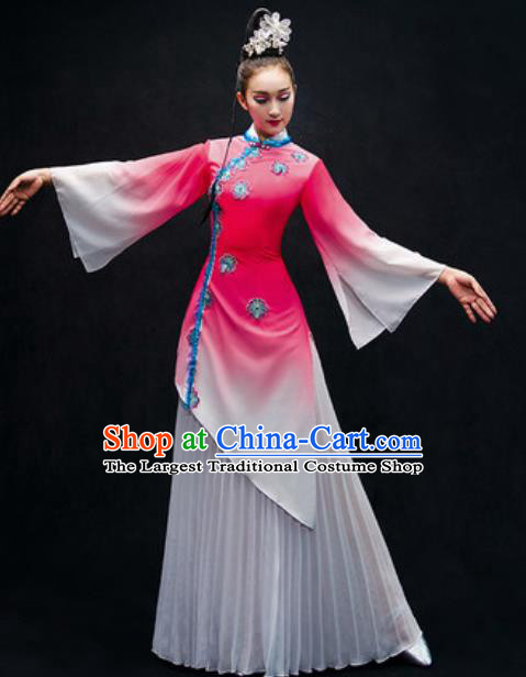 Chinese Classical Dance Stage Performance Costume Traditional Umbrella Dance Pink Dress for Women