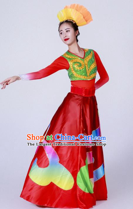 Chinese Spring Festival Gala Classical Dance Costume Traditional Modern Dance Red Dress for Women