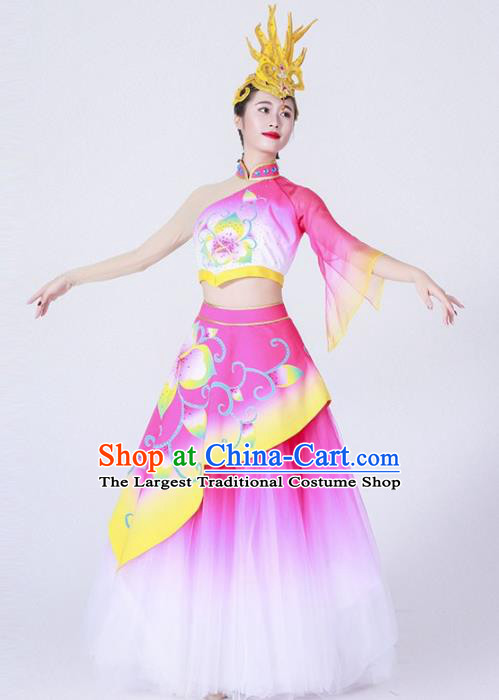 Chinese Spring Festival Gala Classical Peony Dance Costume Traditional Opening Dance Rosy Dress for Women