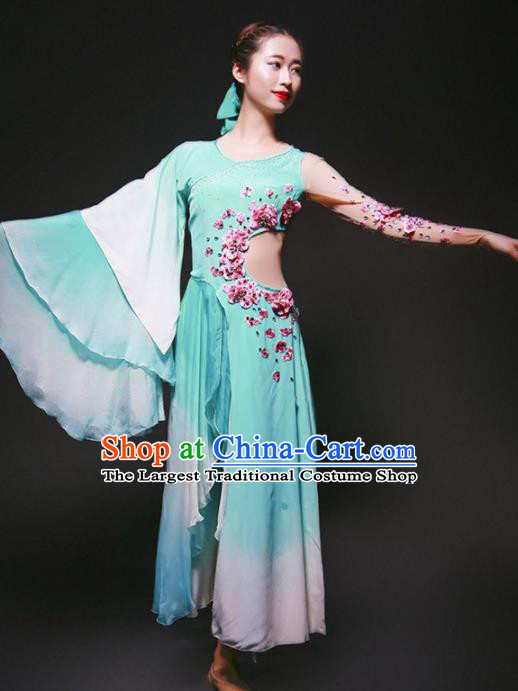 Chinese Classical Dance Stage Performance Costume Traditional Opening Dance Blue Dress for Women