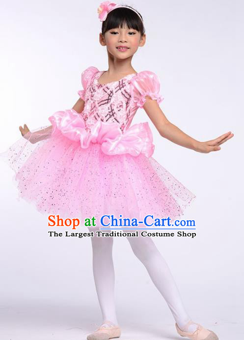 Chinese Modern Dance Stage Performance Costume Opening Dance Pink Bubble Dress for Kids