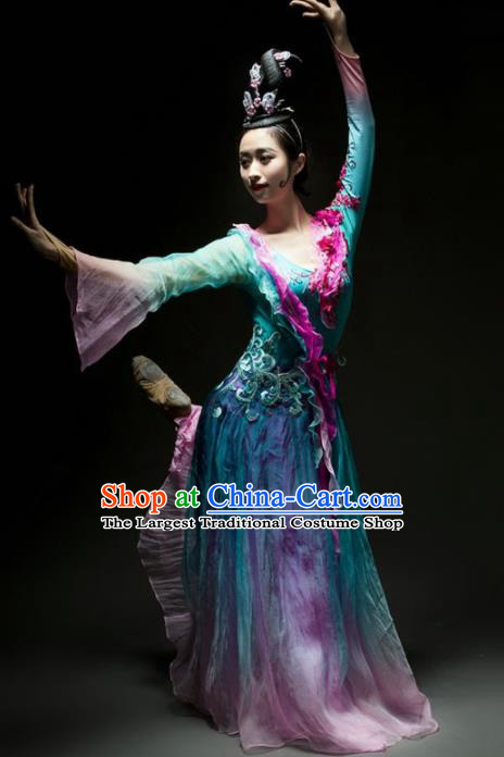 Chinese Classical Dance Lotus Dance Green Dress Traditional Umbrella Dance Stage Performance Costume for Women