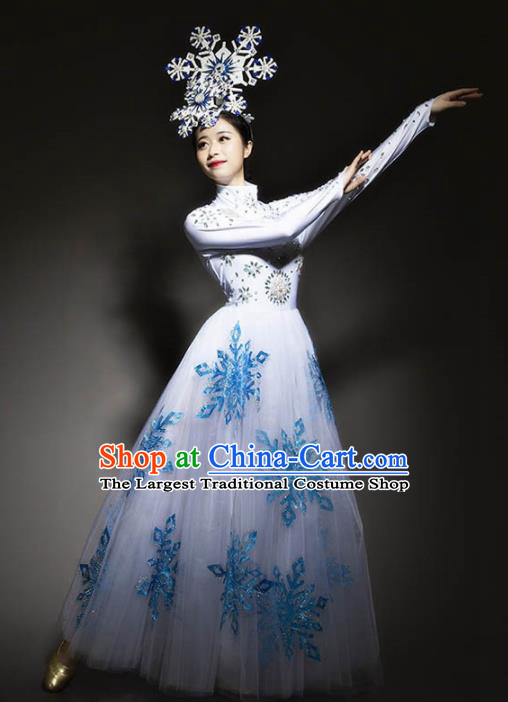 Chinese Spring Festival Gala Stage Performance White Veil Dress Traditional Modern Dance Opening Dance Costume for Women