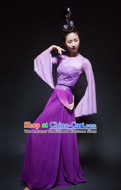 Chinese Classical Dance Lotus Dance Purple Dress Traditional Umbrella Dance Stage Performance Costume for Women