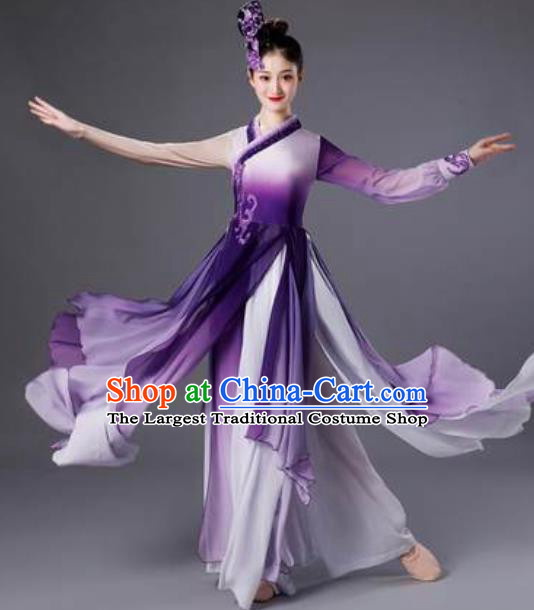 Chinese Classical Dance Purple Dress Traditional Umbrella Dance Lotus Dance Stage Performance Costume for Women